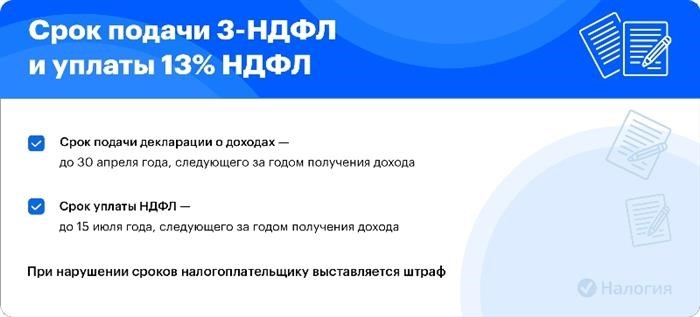 3-НДФЛ Крайний срок подачи декларации и уплаты подоходного налога 13%