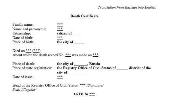 Перевод свидетельств о смерти
